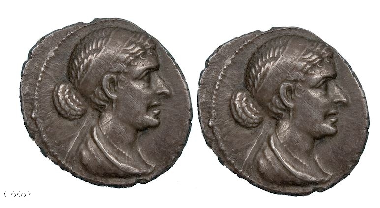 Les pices de monnaie  l'effigie de Cloptre VII montre un profil typiquement europen (Photo Institut de recherche amricain en Egypte)