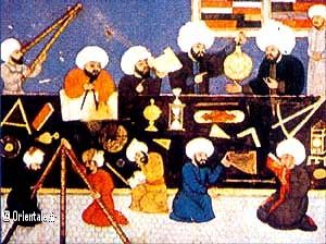 Arabes étudiant dans un astrolabe (Moyen-Age)