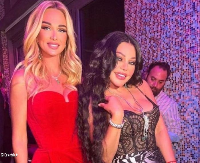 Haifa Wehbe avec Miss Russie 2003 Victoria Lopyreva la blonde ambassadrice du Mondial