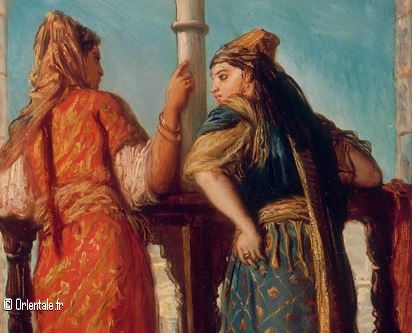 Deux femmes algériennes discutent au balcon - 19ème siècle