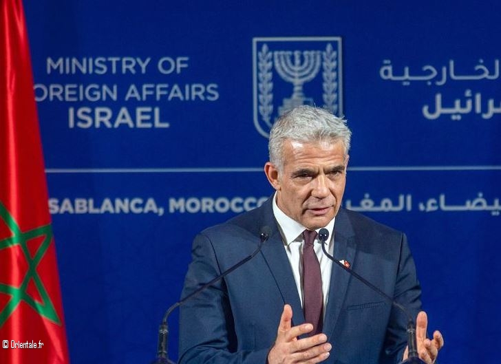 Le ministre israelien des Affaires étrangères Yair Lapid lors d'une conférence de presse à Casablanca