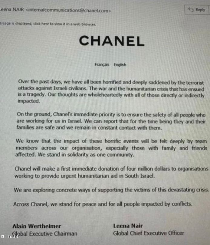 Communiqué officiel de Chanel